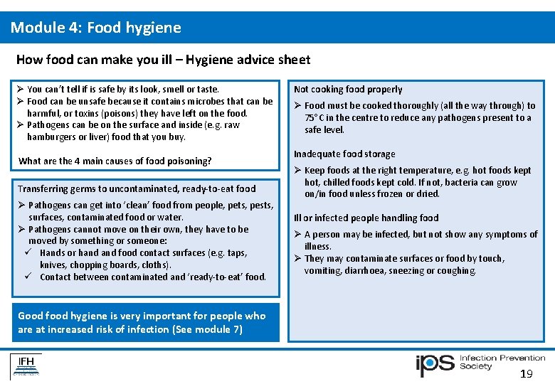Module 4: Food hygiene How food can make you ill – Hygiene advice sheet Module 4: Food hygiene How food can make you ill – Hygiene advice sheet