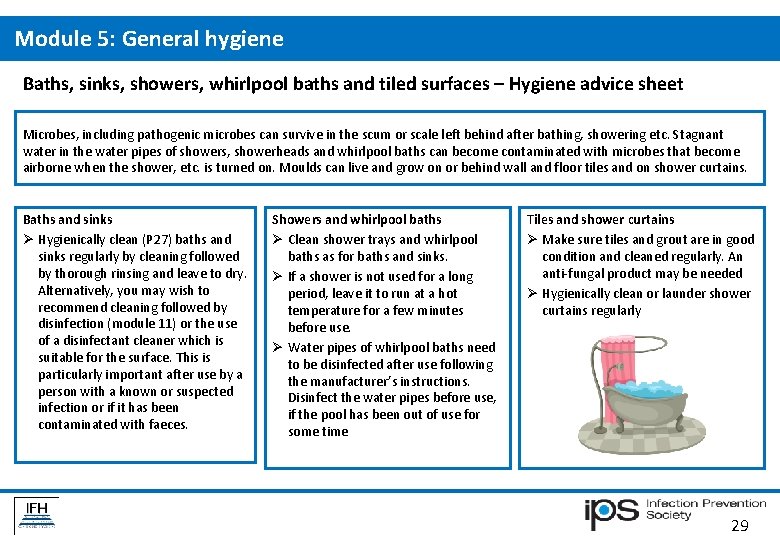 Module 5: General hygiene Baths, sinks, showers, whirlpool baths and tiled surfaces – Hygiene Module 5: General hygiene Baths, sinks, showers, whirlpool baths and tiled surfaces – Hygiene