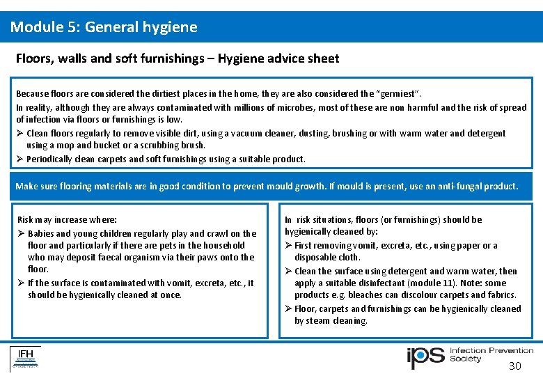 Module 5: General hygiene Floors, walls and soft furnishings – Hygiene advice sheet Because Module 5: General hygiene Floors, walls and soft furnishings – Hygiene advice sheet Because