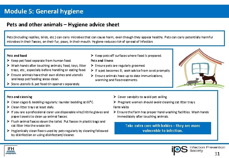 Module 5: General hygiene Pets and other animals – Hygiene advice sheet Pets (including Module 5: General hygiene Pets and other animals – Hygiene advice sheet Pets (including