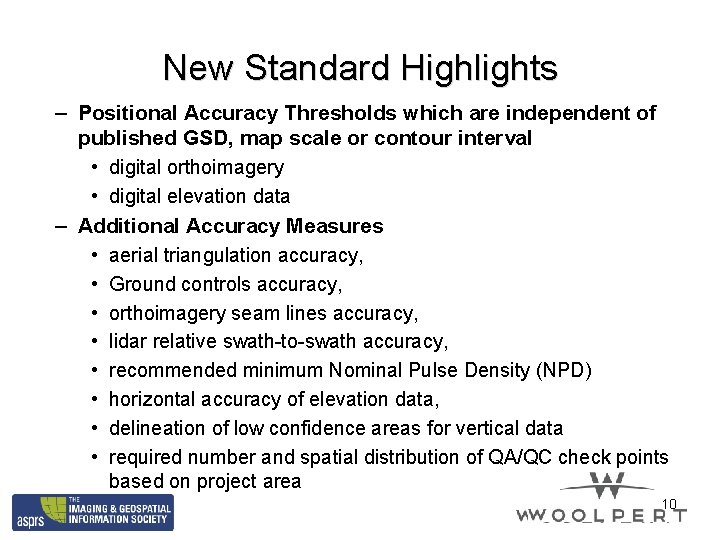 New Standard Highlights – Positional Accuracy Thresholds which are independent of published GSD, map