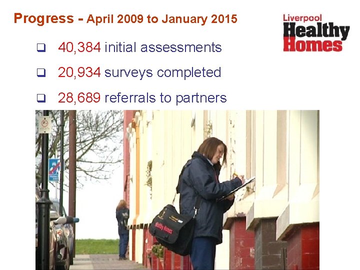 Progress - April 2009 to January 2015 q 40, 384 initial assessments q 20,