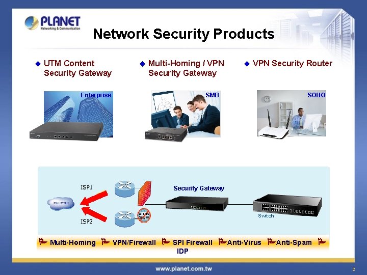 Network Security Products u UTM Content Security Gateway u Multi-Homing / VPN Security Gateway