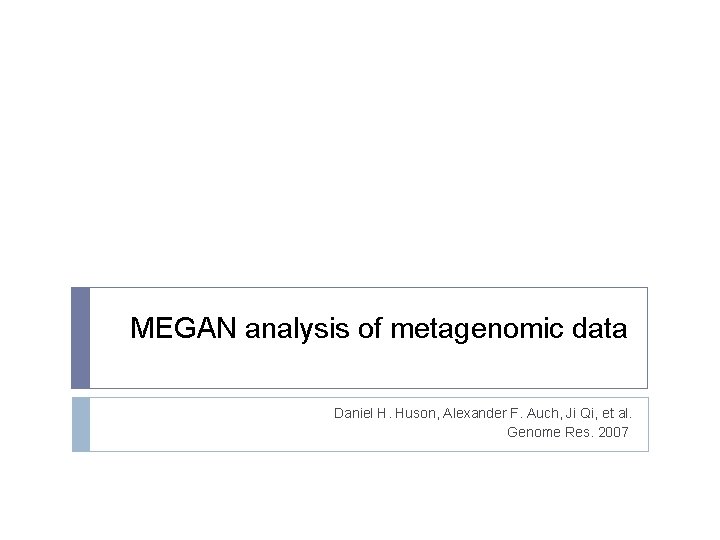 MEGAN analysis of metagenomic data Daniel H. Huson, Alexander F. Auch, Ji Qi, et
