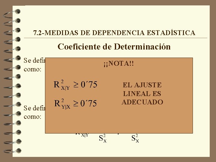 7. 2 -MEDIDAS DE DEPENDENCIA ESTADÍSTICA Coeficiente de Determinación Se define el Coeficiente de.