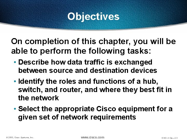 Objectives On completion of this chapter, you will be able to perform the following