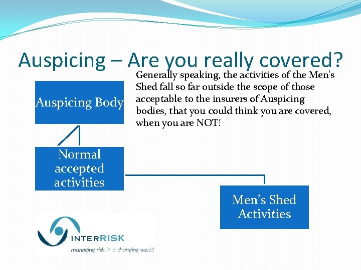 Auspicing – Are you really covered? Auspicing Body Generally speaking, the activities of the