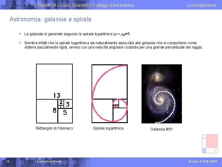 Classe 5 a – Liceo Scientifico Collegio Sant’Antonio Livia Spolverini Astronomia: galassie a spirale