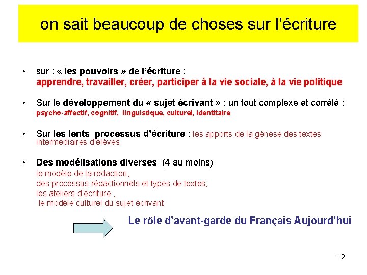 on sait beaucoup de choses sur l’écriture • sur : « les pouvoirs »
