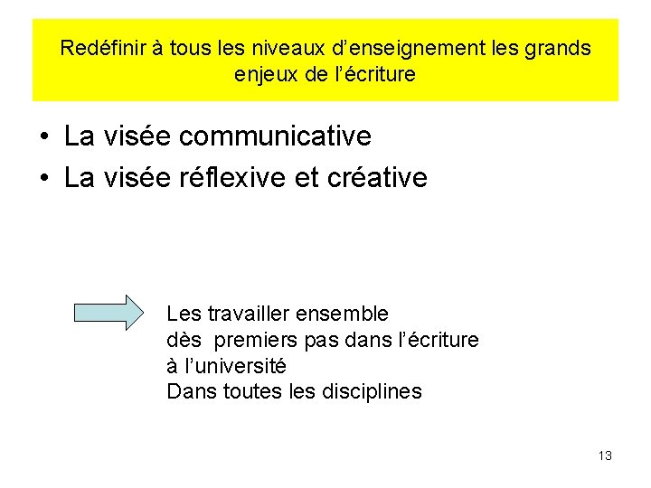 Redéfinir à tous les niveaux d’enseignement les grands enjeux de l’écriture • La visée