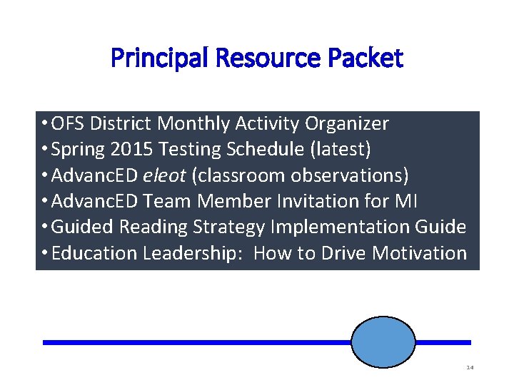 Principal Resource Packet • OFS District Monthly Activity Organizer • Spring 2015 Testing Schedule
