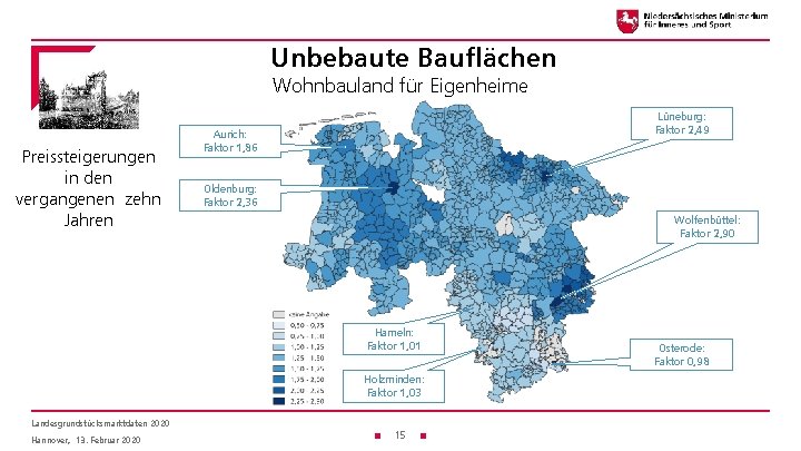 Unbebaute Bauflächen Wohnbauland für Eigenheime Preissteigerungen in den vergangenen zehn Jahren Lüneburg: Faktor 2,