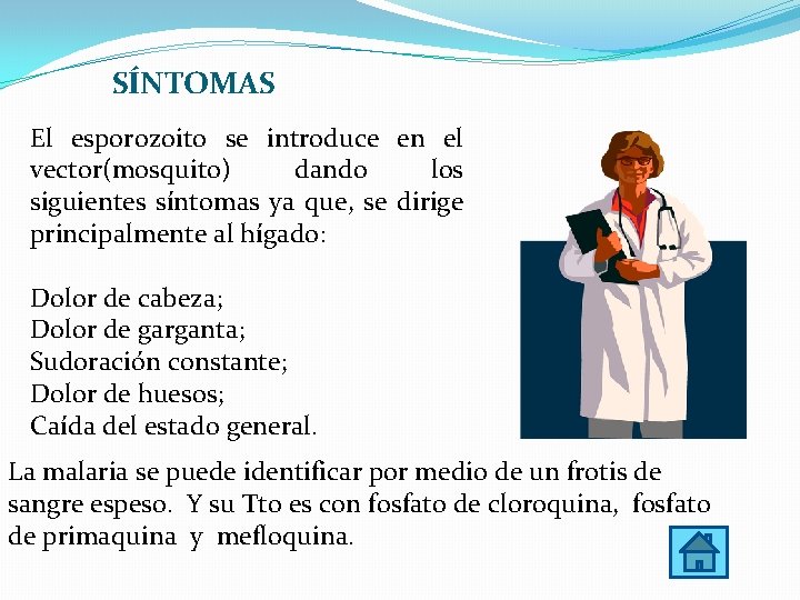 SÍNTOMAS El esporozoito se introduce en el vector(mosquito) dando los siguientes síntomas ya que,