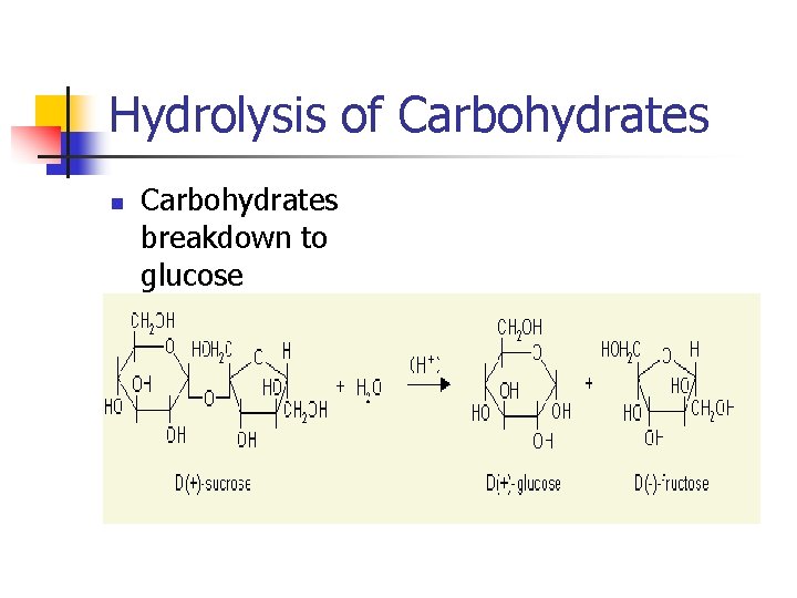 Hydrolysis of Carbohydrates n Carbohydrates breakdown to glucose 