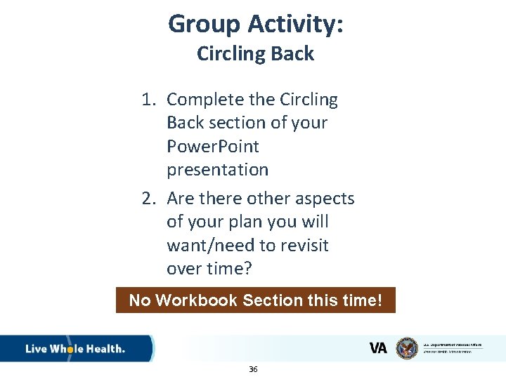 Group Activity: Circling Back 1. Complete the Circling Back section of your Power. Point