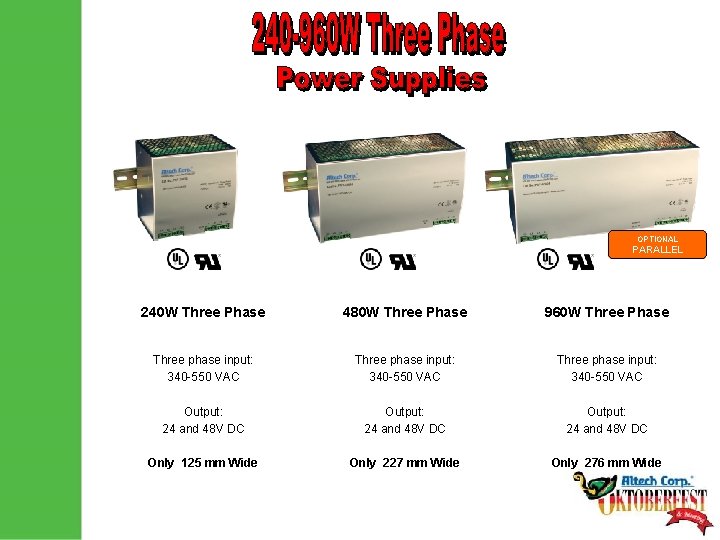 OPTIONAL PARALLEL 240 W Three Phase 480 W Three Phase 960 W Three Phase