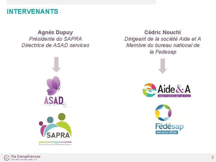 INTERVENANTS Agnès Dupuy Présidente du SAPRA Directrice de ASAD services Cédric Nouchi Dirigeant de