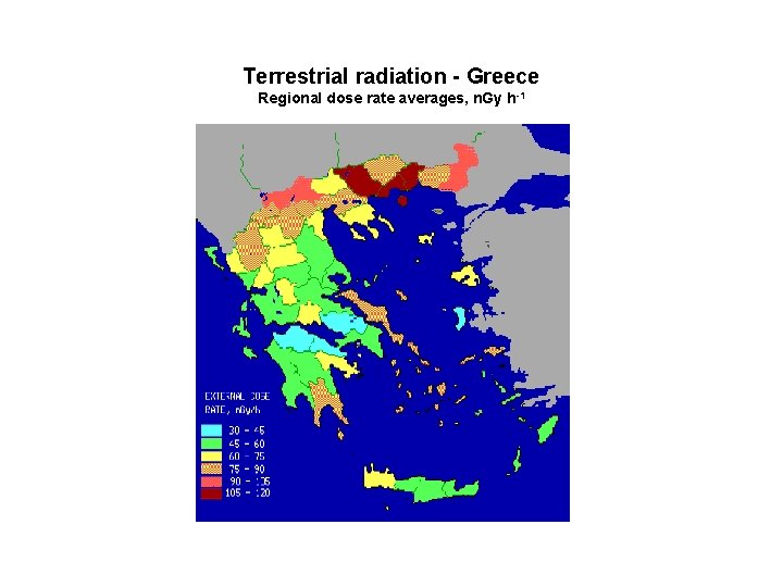 Terrestrial radiation - Greece Regional dose rate averages, n. Gy h-1 Terrestrial radiation - Greece Regional dose rate averages, n. Gy h-1