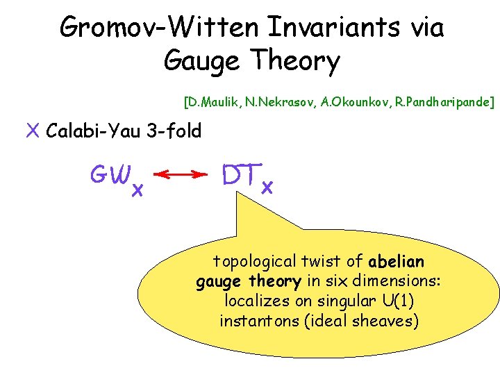 Gromov-Witten Invariants via Gauge Theory [D. Maulik, N. Nekrasov, A. Okounkov, R. Pandharipande] X