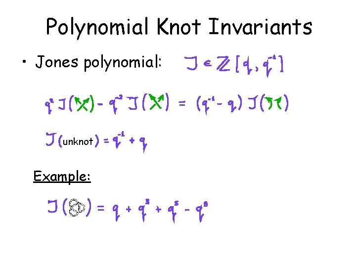 Polynomial Knot Invariants • Jones polynomial: unknot Example: 