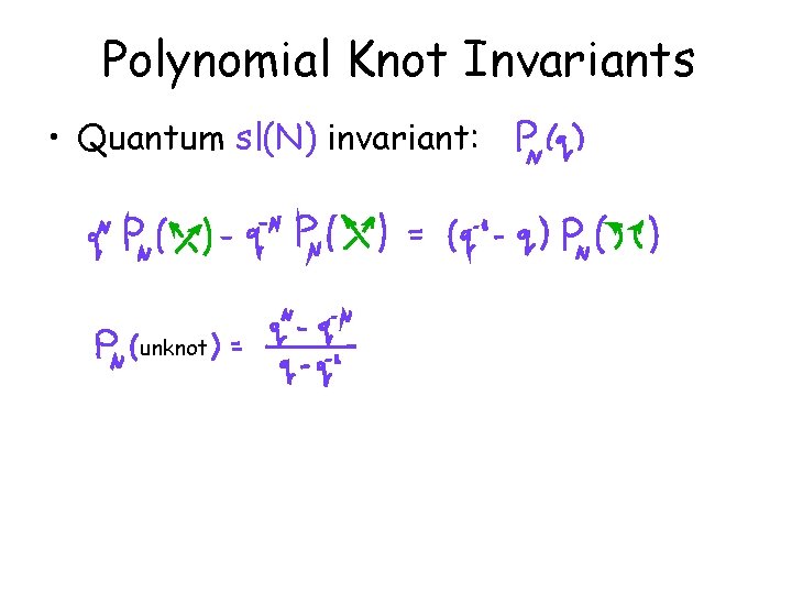 Polynomial Knot Invariants • Quantum sl(N) invariant: unknot 