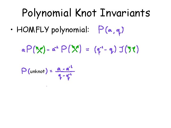 Polynomial Knot Invariants • HOMFLY polynomial: unknot 