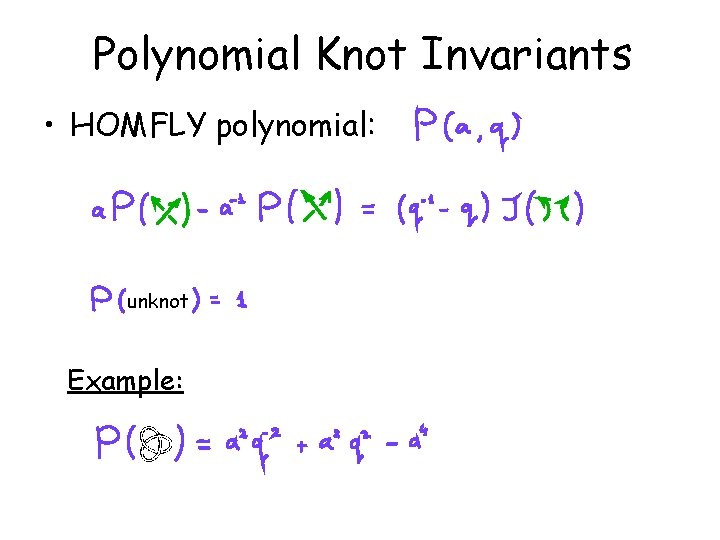 Polynomial Knot Invariants • HOMFLY polynomial: unknot Example: 