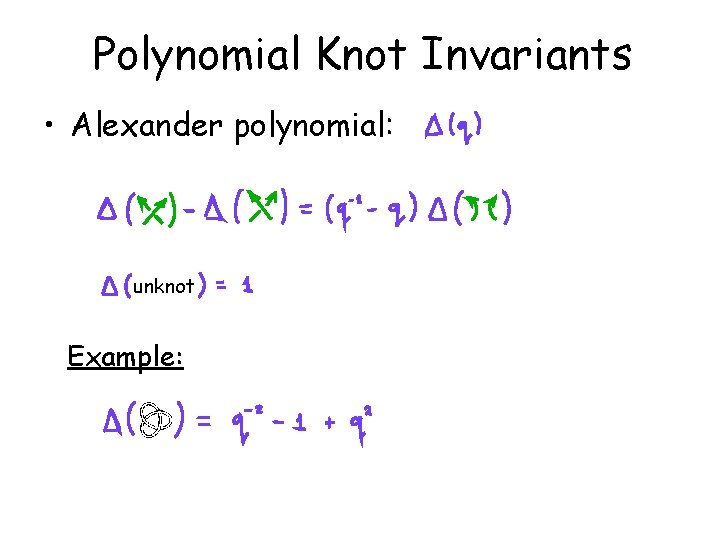 Polynomial Knot Invariants • Alexander polynomial: unknot Example: 