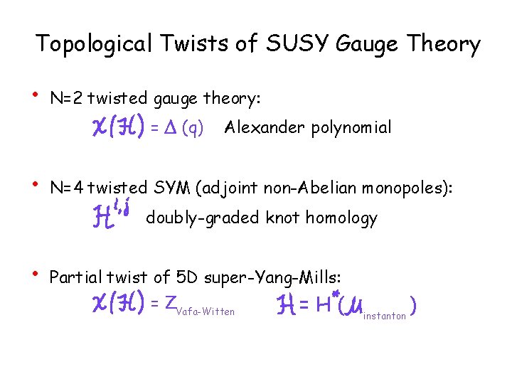 Topological Twists of SUSY Gauge Theory • N=2 twisted gauge theory: = D (q)