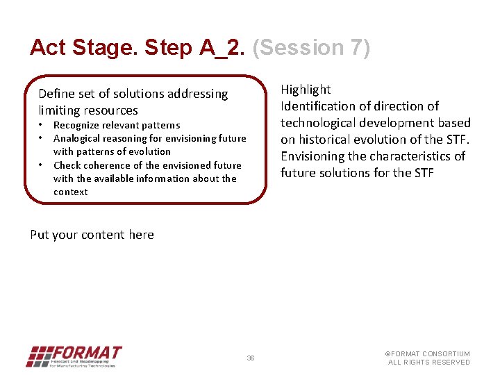 Act Stage. Step A_2. (Session 7) Define set of solutions addressing limiting resources •