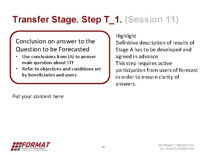 Transfer Stage. Step T_1. (Session 11) Conclusion on answer to the Question to be