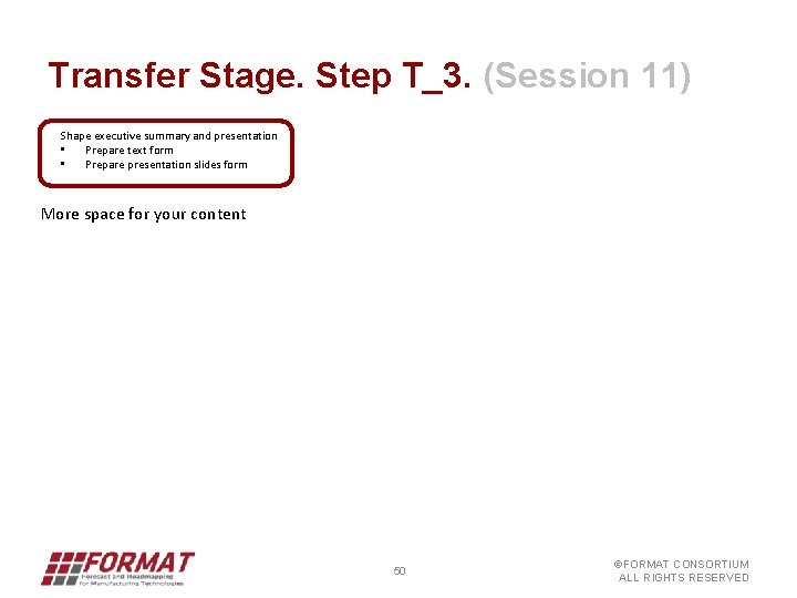 Transfer Stage. Step T_3. (Session 11) Shape executive summary and presentation • Prepare text