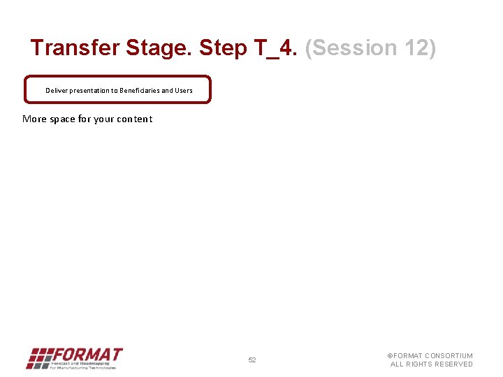 Transfer Stage. Step T_4. (Session 12) Deliver presentation to Beneficiaries and Users More space