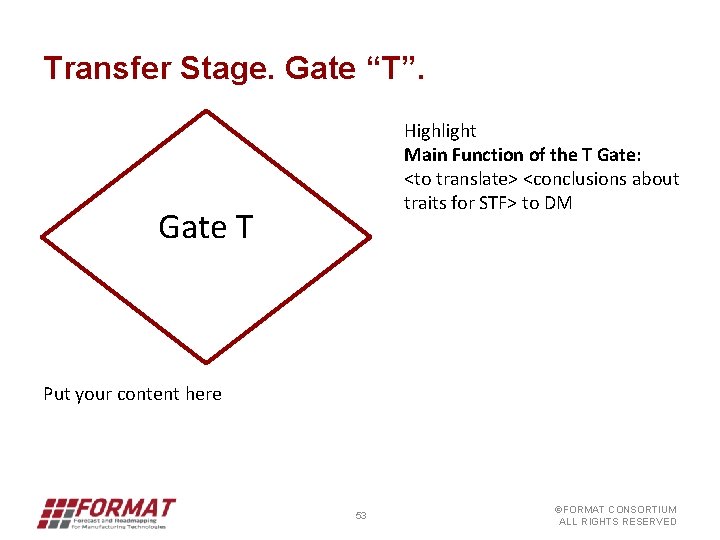 Transfer Stage. Gate “T”. Highlight Main Function of the T Gate: <to translate> <conclusions