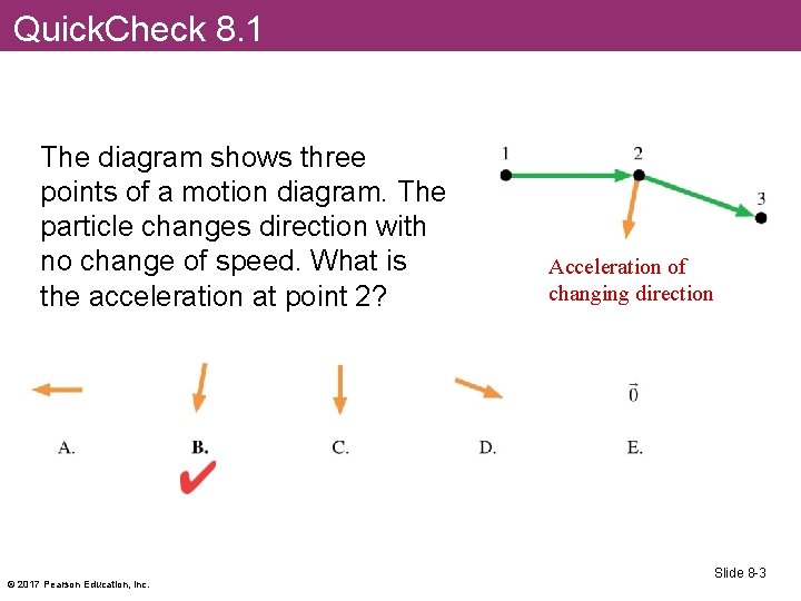 Quick. Check 8. 1 The diagram shows three points of a motion diagram. The
