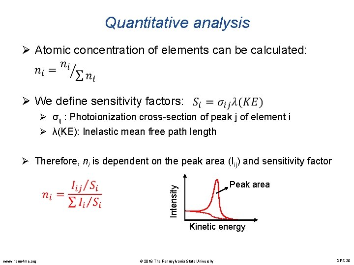 Quantitative analysis Ø Atomic concentration of elements can be calculated: Ø We define sensitivity