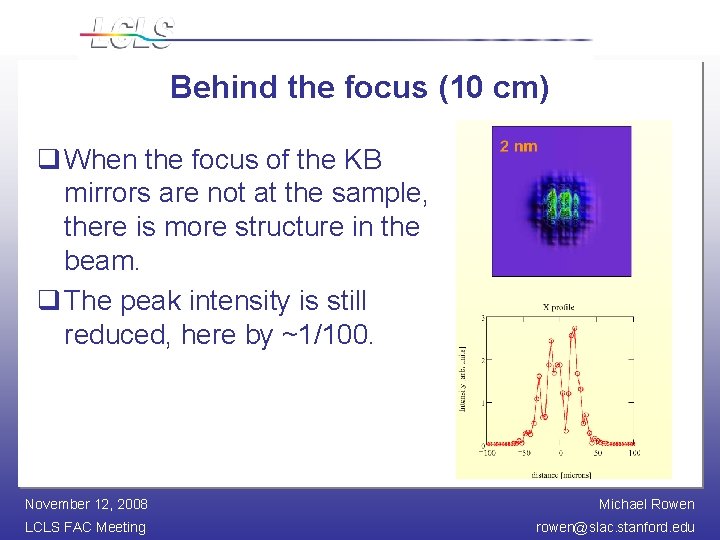 Behind the focus (10 cm) q When the focus of the KB mirrors are