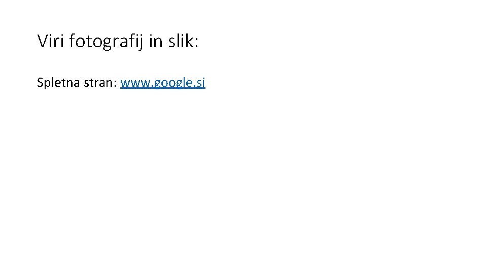 Viri fotografij in slik: Spletna stran: www. google. si 