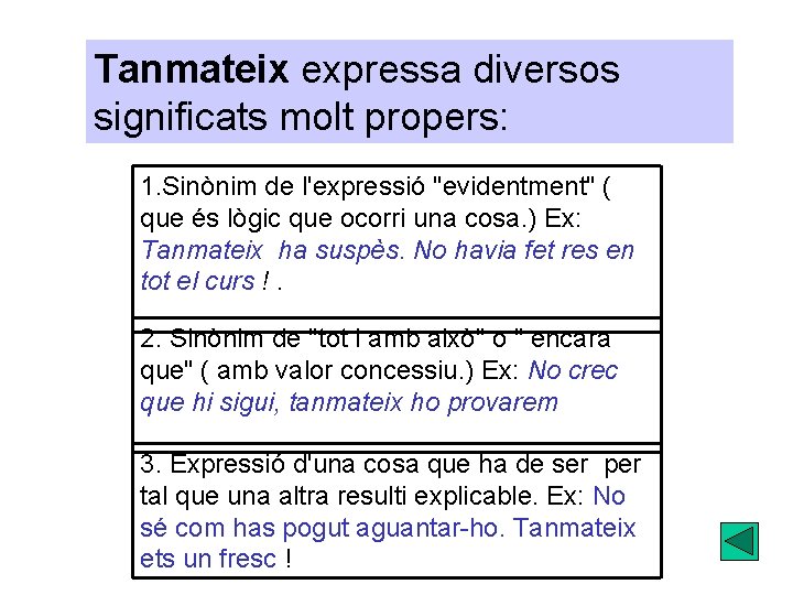 Tanmateix expressa diversos significats molt propers: 1. Sinònim de l'expressió "evidentment" ( que és