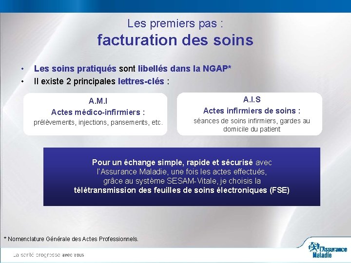 Les premiers pas : facturation des soins • • Les soins pratiqués sont libellés