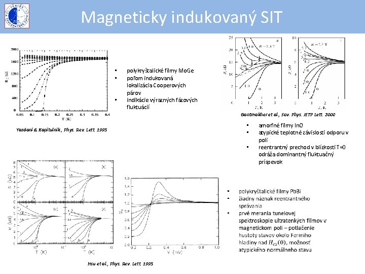 Magneticky indukovaný SIT • • • polykryštalické filmy Mo. Ge poľom indukovaná lokalizácia Cooperových