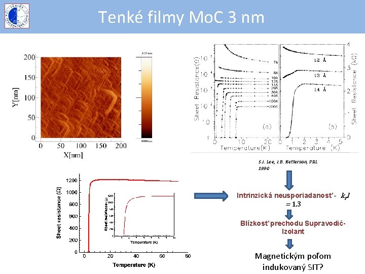 Tenké filmy Mo. C 3 nm S. J. Lee, J. B. Ketterson, PRL 1990