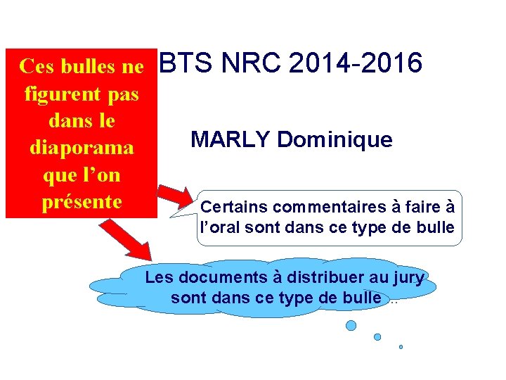 Ces bulles ne figurent pas dans le diaporama que l’on présente BTS NRC 2014