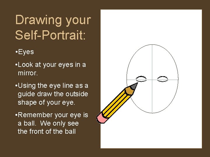 Drawing your Self-Portrait: • Eyes • Look at your eyes in a mirror. •