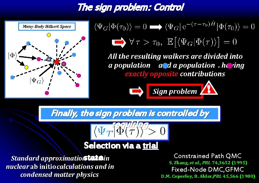 The sign problem: Control Many-Body Hilbert Space All the resulting walkers are divided into