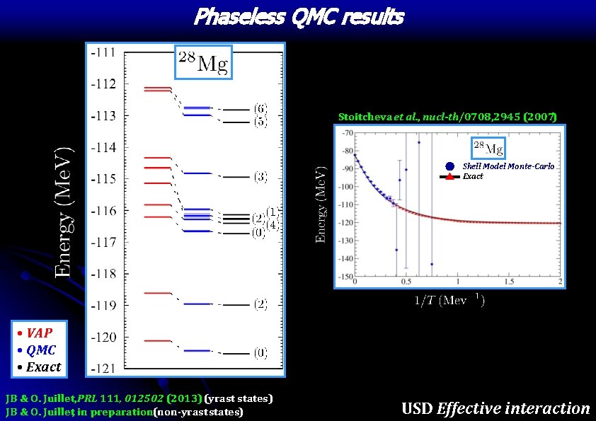 Phaseless QMC results Stoitcheva et al. , nucl-th/0708, 2945 (2007) Shell Model Monte-Carlo Exact