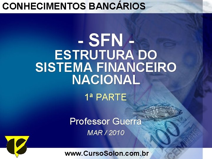 CONHECIMENTOS BANCÁRIOS - SFN - ESTRUTURA DO SISTEMA FINANCEIRO NACIONAL 1ª PARTE Professor Guerra