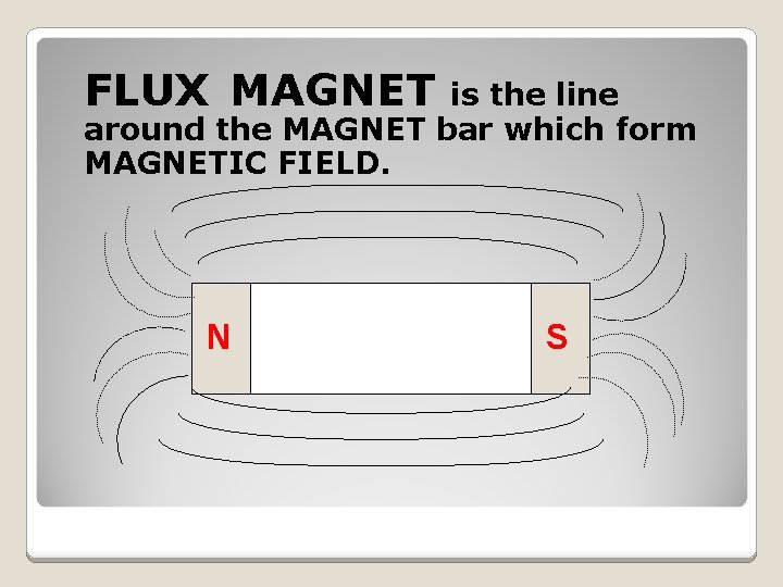 FLUX MAGNET is the line around the MAGNET bar which form MAGNETIC FIELD. N