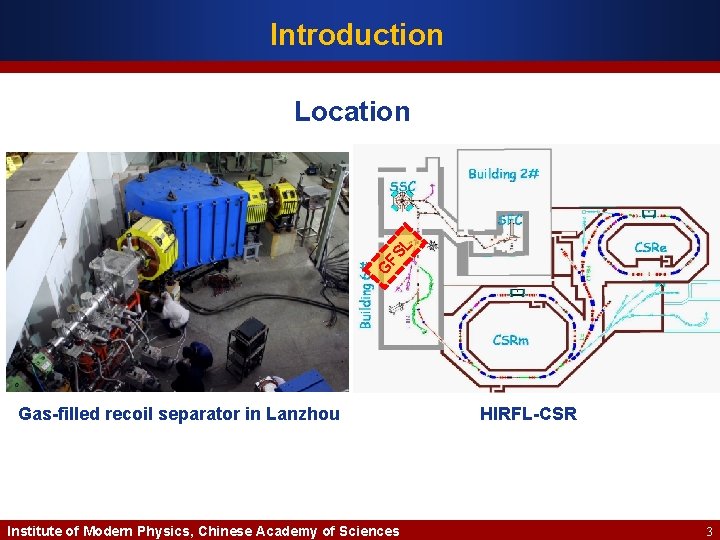 Introduction G FS L Location Gas-filled recoil separator in Lanzhou Institute of Modern Physics,