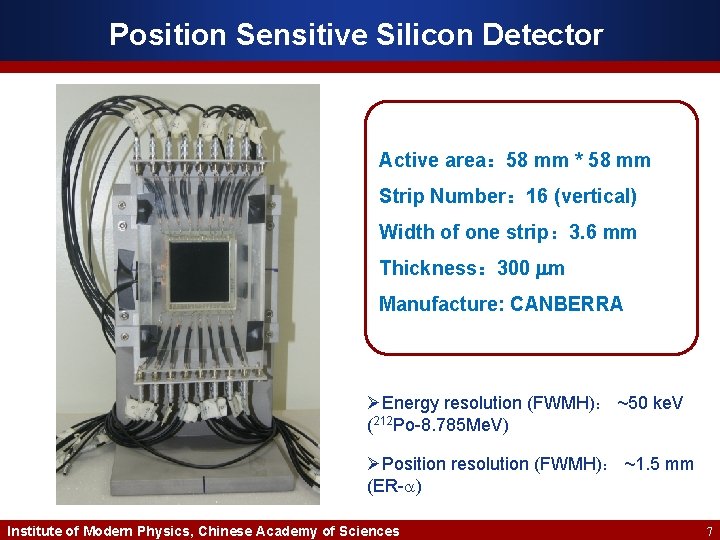 Position Sensitive Silicon Detector Active area： 58 mm * 58 mm Strip Number： 16